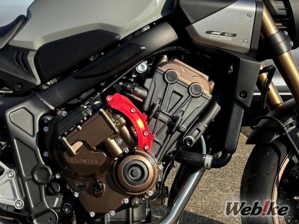 CBR650R equipped with Red KOOD custom aluminum E-Clutch cover